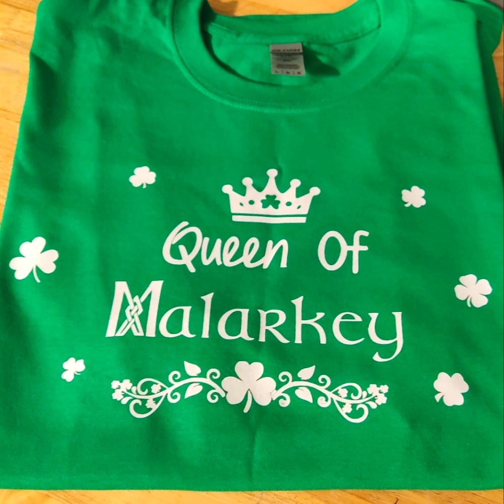 Queen Of Malarkey Irish T Shirt With Crown & Shamrocks